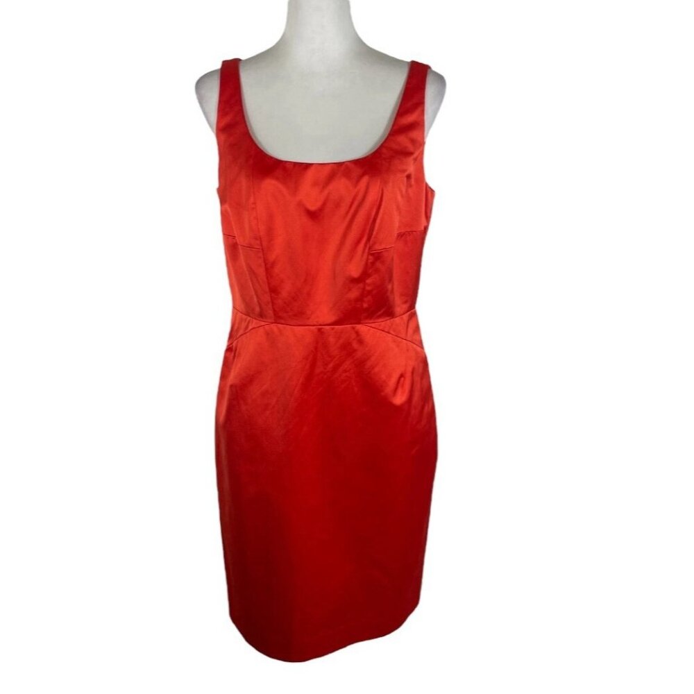 Eccoci Sheath Dress Womens Size 8 Red Cotton Wide Strap Square Neck Back Zip